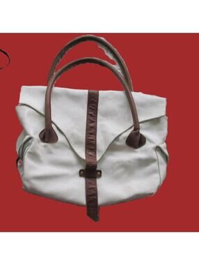 JJ Winters White and Brown Leather Handbag with Pink Interior